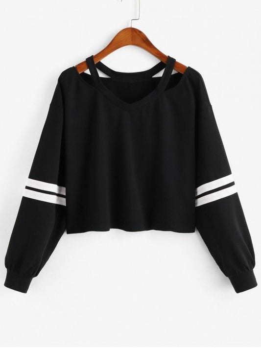 Stripe Cold Shoulder Sweatshirt - INS | Online Fashion Free Shipping Clothing, Dresses, Tops, Shoes