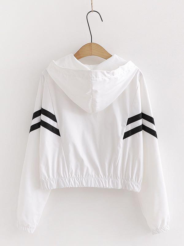 Stripe Tape Zip Up Hooded Sports Jacket - INS | Online Fashion Free Shipping Clothing, Dresses, Tops, Shoes