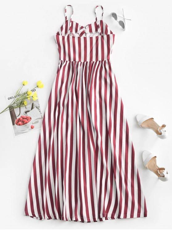Striped Button Through Pocket Cami Dress - INS | Online Fashion Free Shipping Clothing, Dresses, Tops, Shoes