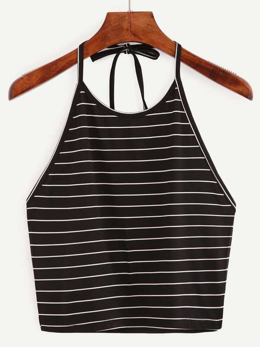 Striped Cropped Halter Top - INS | Online Fashion Free Shipping Clothing, Dresses, Tops, Shoes