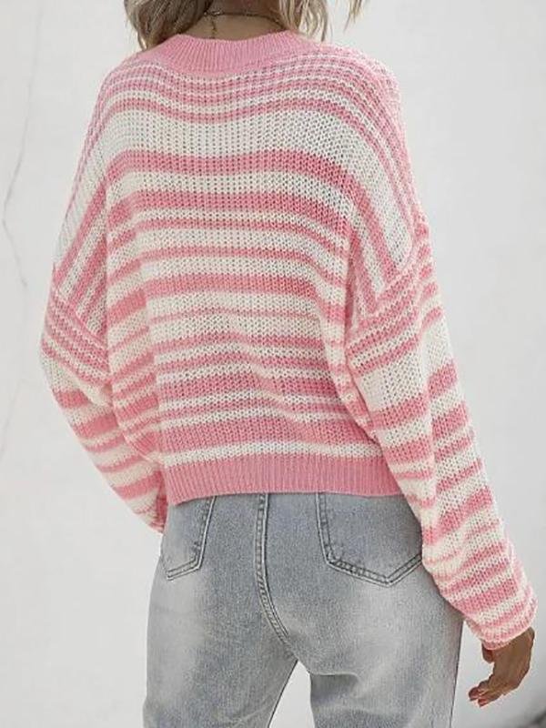 Striped Drop Shoulder Jumper Sweater - Sweaters - INS | Online Fashion Free Shipping Clothing, Dresses, Tops, Shoes - 02/07/2021 - Autumn - Casual