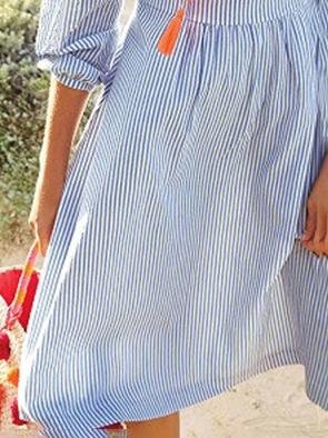 Striped Embroidered V Neck 3/4 Sleeve Dress - Mini Dresses - INS | Online Fashion Free Shipping Clothing, Dresses, Tops, Shoes - 14/07/2021 - 30-40 - color-blue