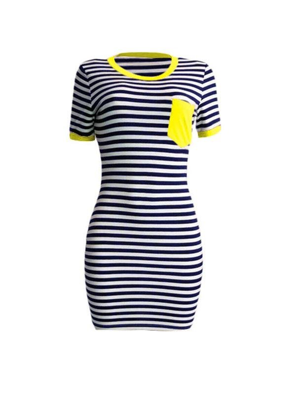Striped Front Pocket Patchwork Mini Casual Dress - Mini Dresses - INS | Online Fashion Free Shipping Clothing, Dresses, Tops, Shoes - 23/04/2021 - Color_Yellow - DRE210423842