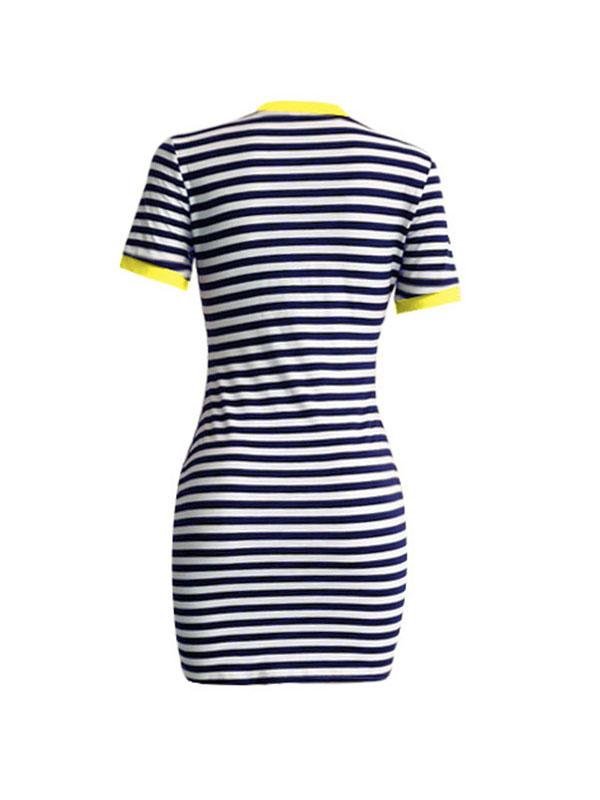 Striped Front Pocket Patchwork Mini Casual Dress - Mini Dresses - INS | Online Fashion Free Shipping Clothing, Dresses, Tops, Shoes - 23/04/2021 - Color_Yellow - DRE210423842