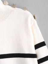 Striped High Neck Drop Shoulder Sweater - INS | Online Fashion Free Shipping Clothing, Dresses, Tops, Shoes