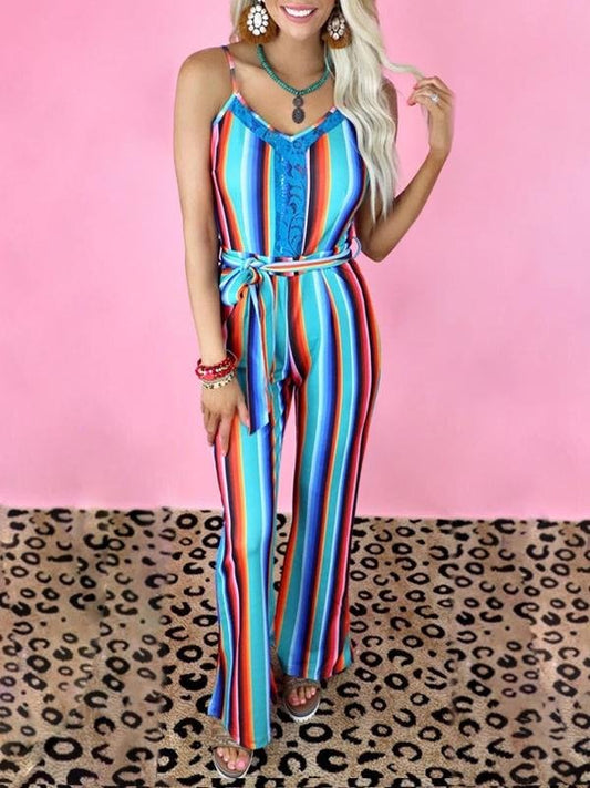 Striped High Waist Lace-up Jumpsuit - Jumpsuit & Rompers - INS | Online Fashion Free Shipping Clothing, Dresses, Tops, Shoes - 02/07/2021 - 20-30 - Bottoms