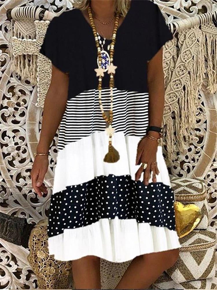 Striped Keyboard Print Short Sleeve V-neck Dress - Mini Dresses - INS | Online Fashion Free Shipping Clothing, Dresses, Tops, Shoes - 07/07/2021 - 20-30 - color-black