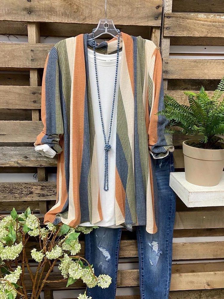 Striped Long Sleeve Jacket Cardigan - INS | Online Fashion Free Shipping Clothing, Dresses, Tops, Shoes