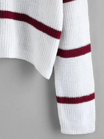 Striped Mock Neck Drop Shoulder Sweater - INS | Online Fashion Free Shipping Clothing, Dresses, Tops, Shoes