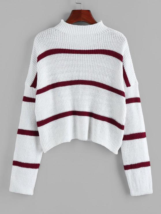 Striped Mock Neck Drop Shoulder Sweater - INS | Online Fashion Free Shipping Clothing, Dresses, Tops, Shoes