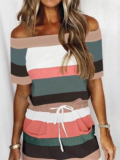 Striped One-shoulder Drawstring Dress - Maxi Dresses - INS | Online Fashion Free Shipping Clothing, Dresses, Tops, Shoes - 20-30 - color-multi - color-multicolor