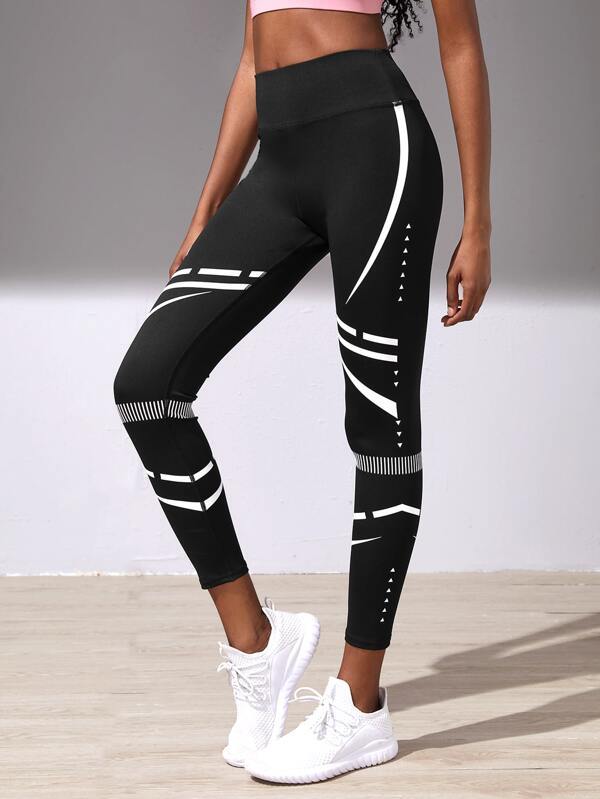 Striped Panel Cropped Sports Leggings - INS | Online Fashion Free Shipping Clothing, Dresses, Tops, Shoes