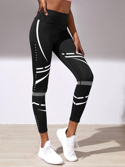 Striped Panel Cropped Sports Leggings - INS | Online Fashion Free Shipping Clothing, Dresses, Tops, Shoes