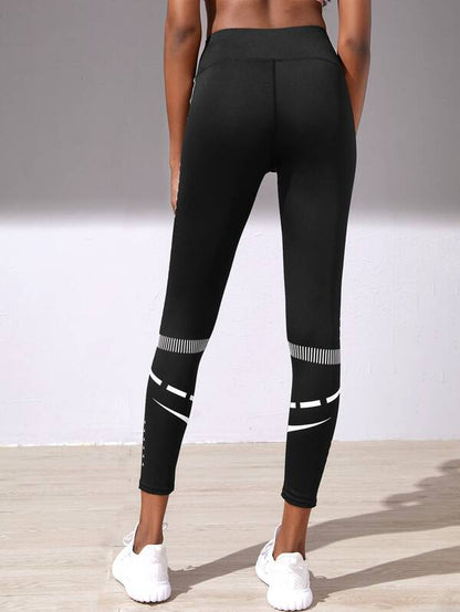 Striped Panel Cropped Sports Leggings - INS | Online Fashion Free Shipping Clothing, Dresses, Tops, Shoes