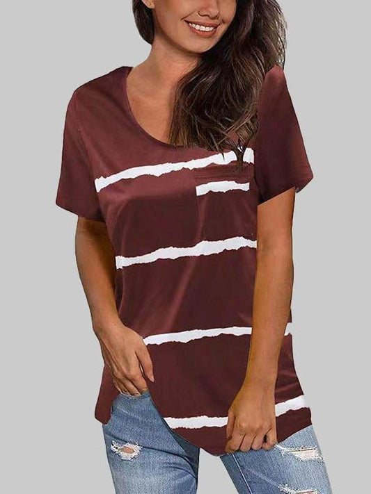 Striped Print Round Neck T-shirt - T-shirts - INS | Online Fashion Free Shipping Clothing, Dresses, Tops, Shoes - 03/06/2021 - Color_Blue - Color_Gray