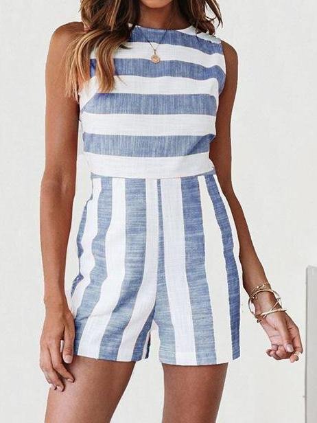 Striped Print Sleeveless Casual Rompers - Rompers - INS | Online Fashion Free Shipping Clothing, Dresses, Tops, Shoes - 12/05/2021 - 120521 - Category_Rompers