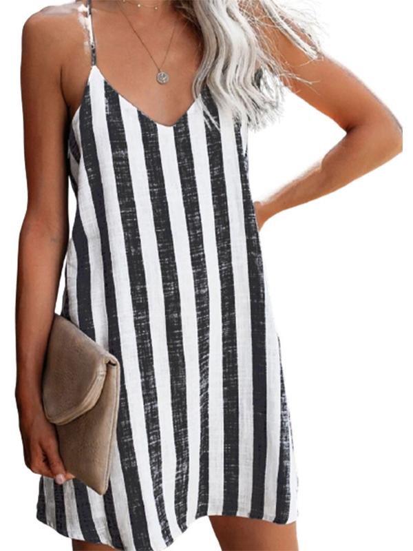 Striped Print Suspender Mini Dress - MsDressly