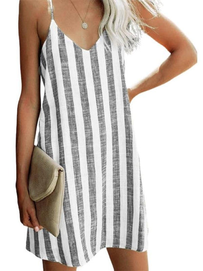 Striped Print Suspender Mini Dress - MsDressly