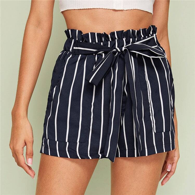 Striped Self-Tie Paperbag Shorts - INS | Online Fashion Free Shipping Clothing, Dresses, Tops, Shoes