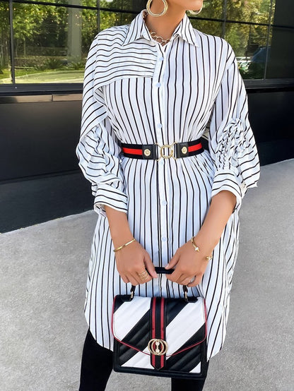 Striped Shirt Loose Over Size Long Shirt Coat - Blouses - INS | Online Fashion Free Shipping Clothing, Dresses, Tops, Shoes - 06//04/2021 - 2XL - Black