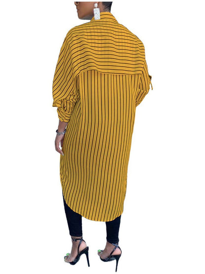 Striped Shirt Loose Over Size Long Shirt Coat - Blouses - INS | Online Fashion Free Shipping Clothing, Dresses, Tops, Shoes - 06//04/2021 - 2XL - Black