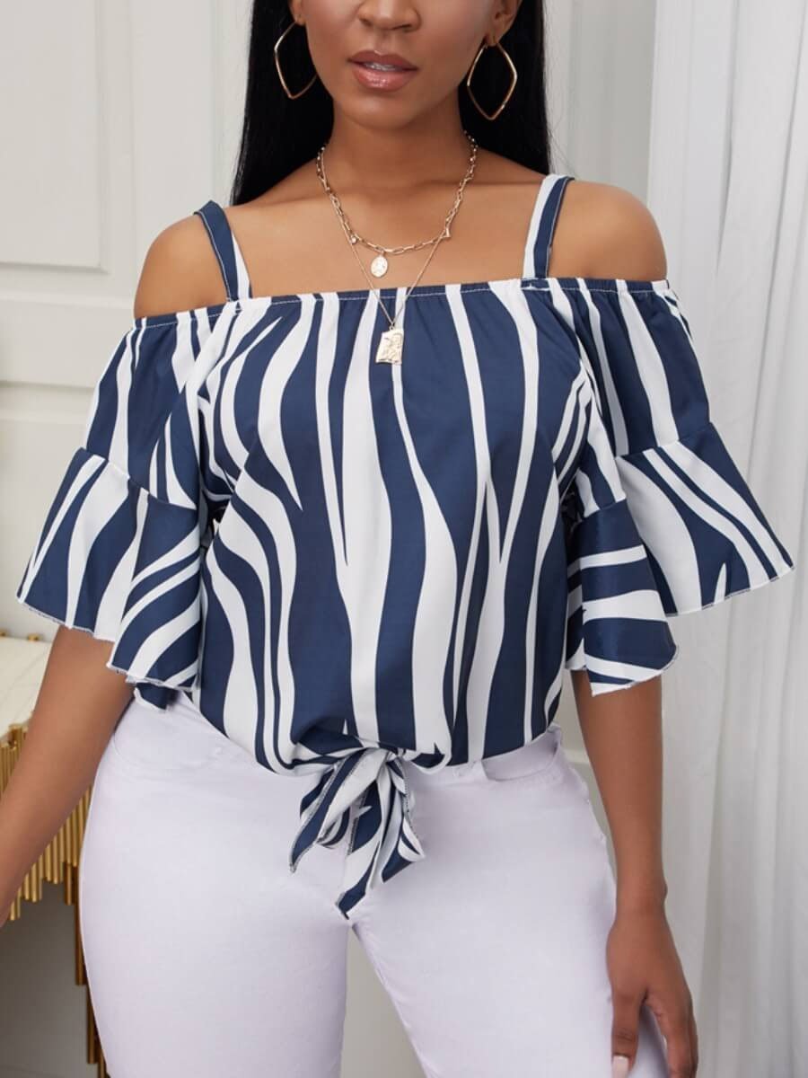 Striped Shirt With Flared Sleeves - MsDressly
