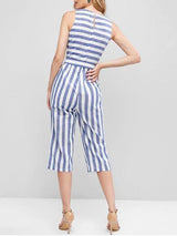 Striped Sleeveless Capri Jumpsuit - Bottoms - INS | Online Fashion Free Shipping Clothing, Dresses, Tops, Shoes - 02/07/2021 - Blue - Bottoms