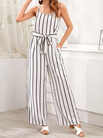 Striped Tie And Bow Loose Wide-Leg Jumpsuit - Jumpsuits & Rompers - INS | Online Fashion Free Shipping Clothing, Dresses, Tops, Shoes - 20-30 - 28/06/2021 - Bottom