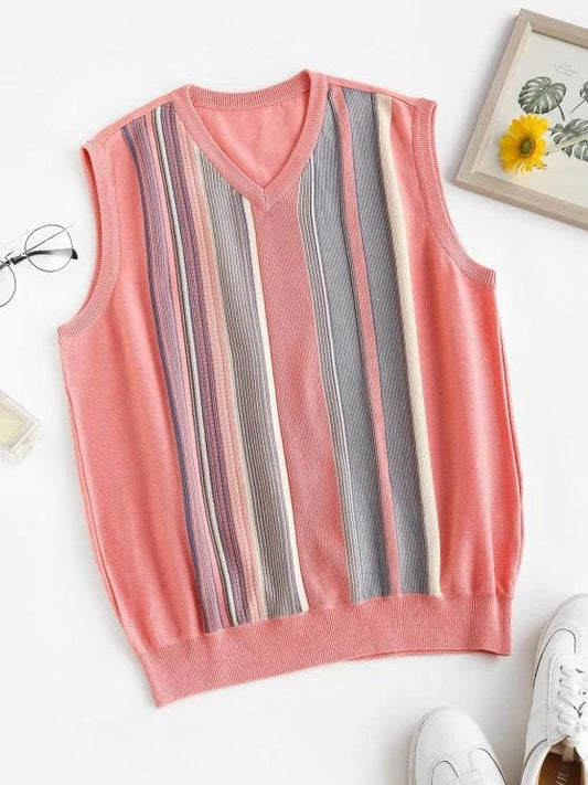 Striped V Neck Knit Sweater Vest - INS | Online Fashion Free Shipping Clothing, Dresses, Tops, Shoes