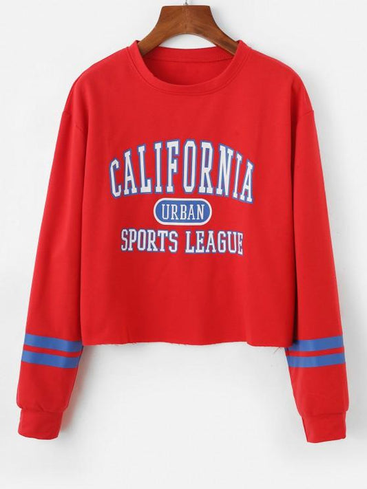 Stripes Panel Raw Hem CALIFORNIA Graphic Sweatshirt - INS | Online Fashion Free Shipping Clothing, Dresses, Tops, Shoes