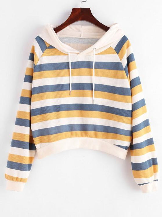 Stripes Raglan Sleeve Ribbed Hoodie - INS | Online Fashion Free Shipping Clothing, Dresses, Tops, Shoes