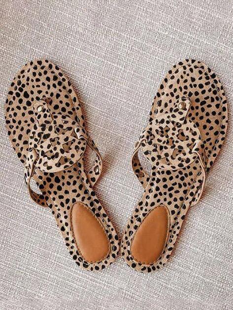Suede flat leopard print beach sandals and slippers - INS | Online Fashion Free Shipping Clothing, Dresses, Tops, Shoes