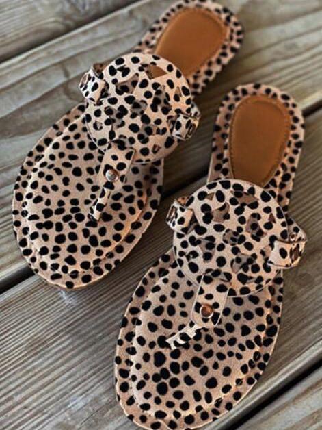 Suede flat leopard print beach sandals and slippers - INS | Online Fashion Free Shipping Clothing, Dresses, Tops, Shoes