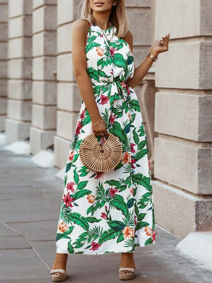 Summer Bohemian Retro Print Halter Beach Dress - Maxi Dresses - INS | Online Fashion Free Shipping Clothing, Dresses, Tops, Shoes - 21/06/2021 - 30-40 - color-green