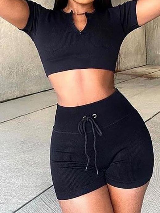 Summer Casual Solid Drawstring Two-piece Outfits - Two-piece Outfits - INS | Online Fashion Free Shipping Clothing, Dresses, Tops, Shoes - 17/05/2021 - Color_Black - Color_White