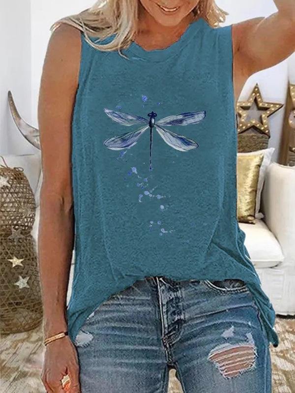 Summer Dragonfly Print Sleeveless Pullover Vest - Tank Tops - INS | Online Fashion Free Shipping Clothing, Dresses, Tops, Shoes - 02/06/2021 - Color_Black - Color_Blue