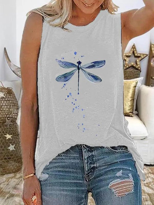 Summer Dragonfly Print Sleeveless Pullover Vest - Tank Tops - INS | Online Fashion Free Shipping Clothing, Dresses, Tops, Shoes - 02/06/2021 - Color_Black - Color_Blue