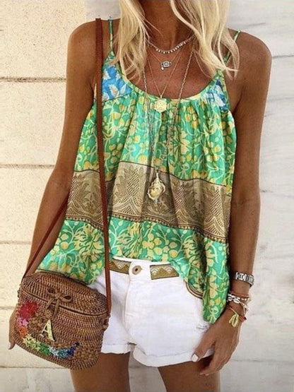 Summer Floral Print Loose Camisole - Tank Tops - INS | Online Fashion Free Shipping Clothing, Dresses, Tops, Shoes - 07/06/2021 - Color_Blue - Color_Green