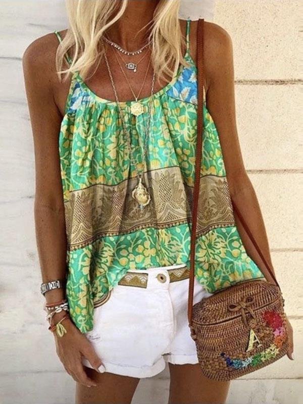 Summer Floral Print Loose Camisole - Tank Tops - INS | Online Fashion Free Shipping Clothing, Dresses, Tops, Shoes - 07/06/2021 - Color_Blue - Color_Green