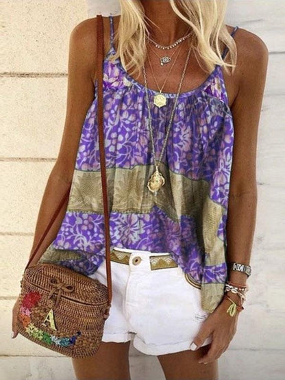 Summer Floral Print Loose Camisole - Tank Tops - INS | Online Fashion Free Shipping Clothing, Dresses, Tops, Shoes - 07/06/2021 - Color_Blue - Color_Green