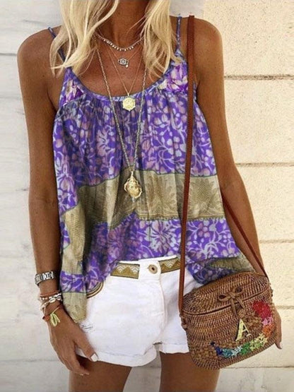 Summer Floral Print Loose Camisole - Tank Tops - INS | Online Fashion Free Shipping Clothing, Dresses, Tops, Shoes - 07/06/2021 - Color_Blue - Color_Green