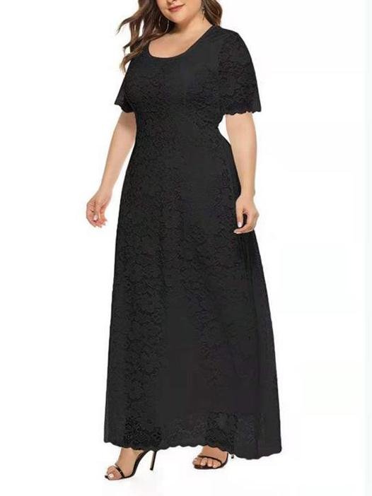 Summer Plus Size Lace Hollow Maxi Dress - Maxi Dresses - INS | Online Fashion Free Shipping Clothing, Dresses, Tops, Shoes - 14/05/2021 - 140521 - Color_Black