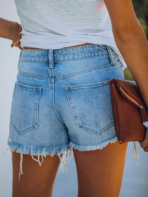 Summer Ripped Fringed Denim Casual Shorts - Denim Shorts - INS | Online Fashion Free Shipping Clothing, Dresses, Tops, Shoes - 21/04/2021 - Category_Denim Shorts - Color_Light Blue