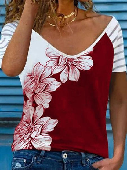 Summer Short-sleeved Printed V-neck Top - T-Shirts - INS | Online Fashion Free Shipping Clothing, Dresses, Tops, Shoes - 10-20 - 28/06/2021 - color-black