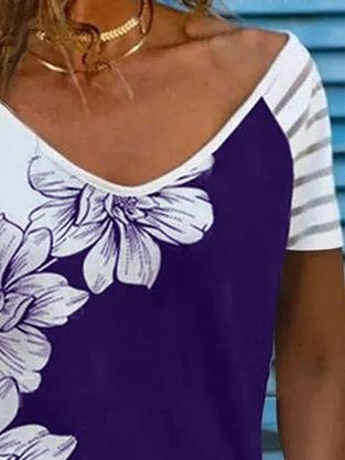 Summer Short-sleeved Printed V-neck Top - T-Shirts - INS | Online Fashion Free Shipping Clothing, Dresses, Tops, Shoes - 10-20 - 28/06/2021 - color-black