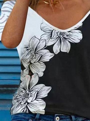 Summer Short-sleeved Printed V-neck Top - T-Shirts - INS | Online Fashion Free Shipping Clothing, Dresses, Tops, Shoes - 10-20 - 28/06/2021 - color-black