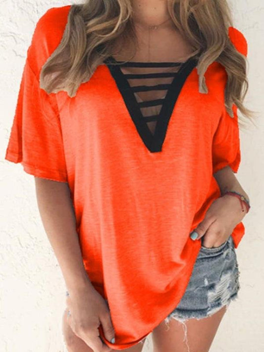 Summer V-neck Short-sleeved T-shirt - T-shirts - INS | Online Fashion Free Shipping Clothing, Dresses, Tops, Shoes - 10-20 - 22/06/2021 - color-blue