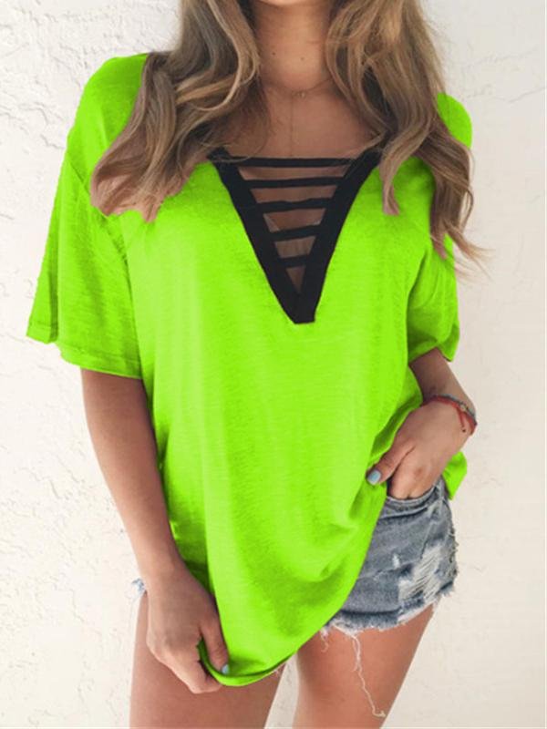 Summer V-neck Short-sleeved T-shirt - T-shirts - INS | Online Fashion Free Shipping Clothing, Dresses, Tops, Shoes - 10-20 - 22/06/2021 - color-blue
