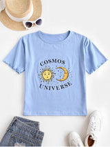Sun Moon Star Lettuce Cuffs T-shirt - INS | Online Fashion Free Shipping Clothing, Dresses, Tops, Shoes