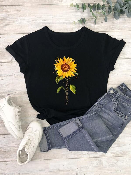 Sunflower And Slogan Graphic Tee - INS | Online Fashion Free Shipping Clothing, Dresses, Tops, Shoes